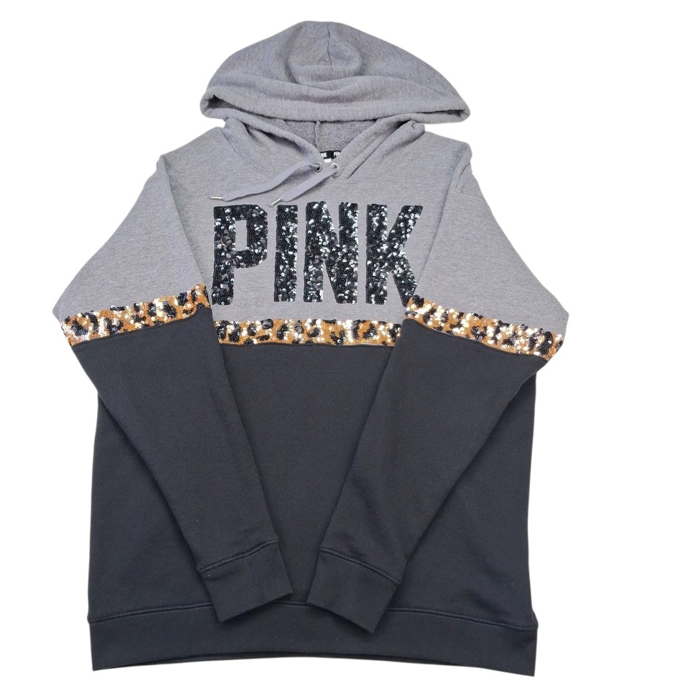 Victoria Secret PINK Women's M Black Gray Leopard Y2K RARE Sequins